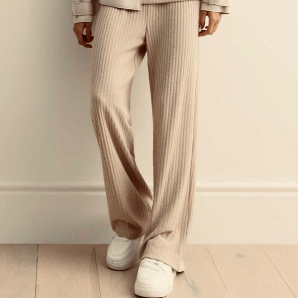 Joie Women’s XL Heather Beige Soft & Stretchy Ribbed Wide Leg Pull-On Pants NWT